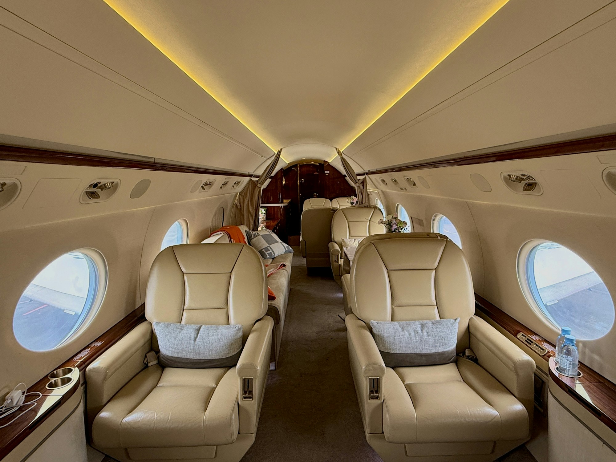 Comfortable private jet cabin